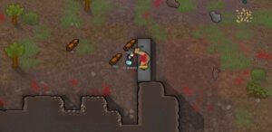 A colonist butchering an animal in Rimworld