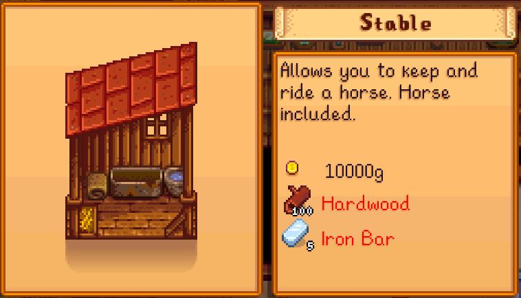 building a stable in stardew valley requires hardwoood
