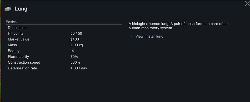 Lung information sheet in Rimworld