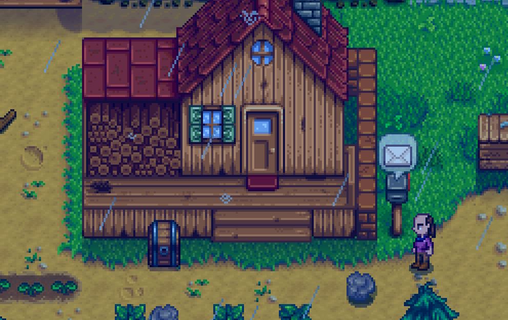 A farmer outside his cottage in Stardew Valley
