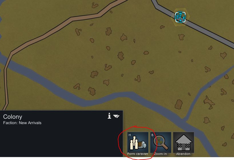 Second step in creating a caravan in Rimworld