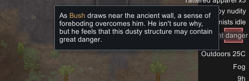 Warning message for ancient dangers in Rimworld