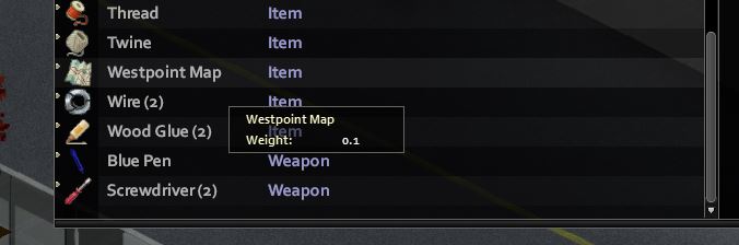 Project Zomboid West Point map in-game in inventory 