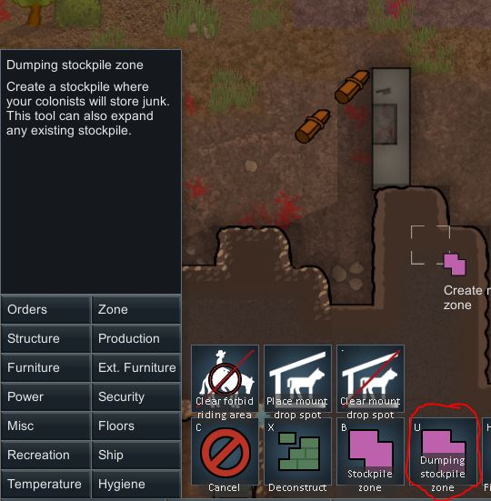 Create a dumping stockpile zone in Rimworld