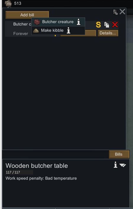 How to make kibble Rimworld butcher table menu