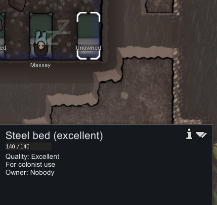A steel bed in Rimworld