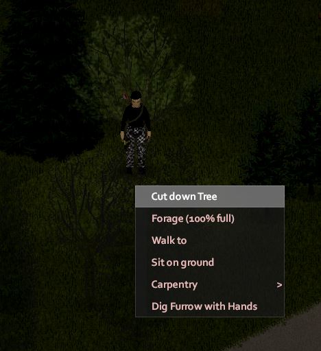 Cutting down a tree in Project Zomboid to make planks