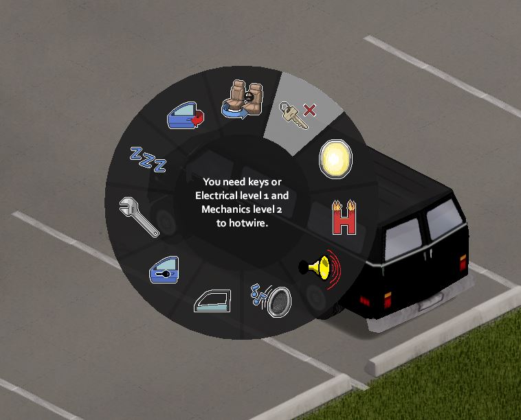 See the vehicle interaction menu to hotwire cars in project zomboid you need mechanical and electrical skill