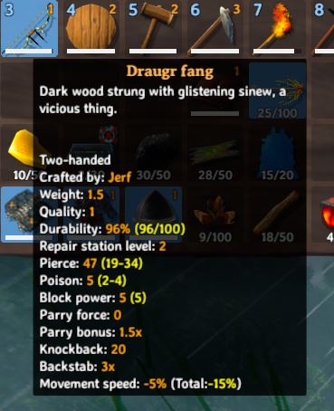 the draugr fang in-game description in Valheim 