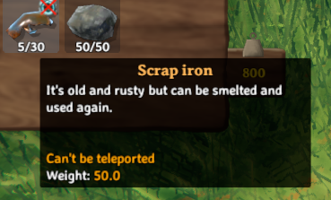The in-game description for scrap iron in valheim