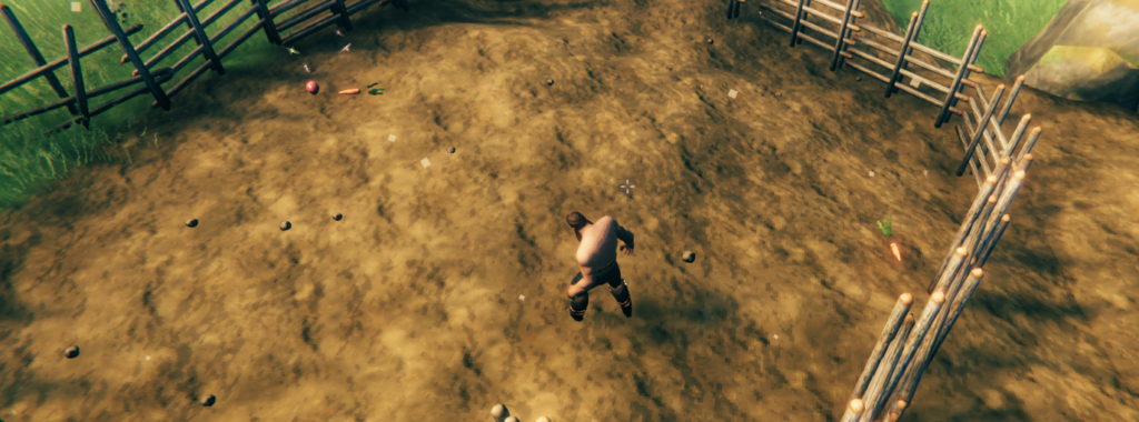 Throw food on the ground in the pen so they boar can eat it in valheim