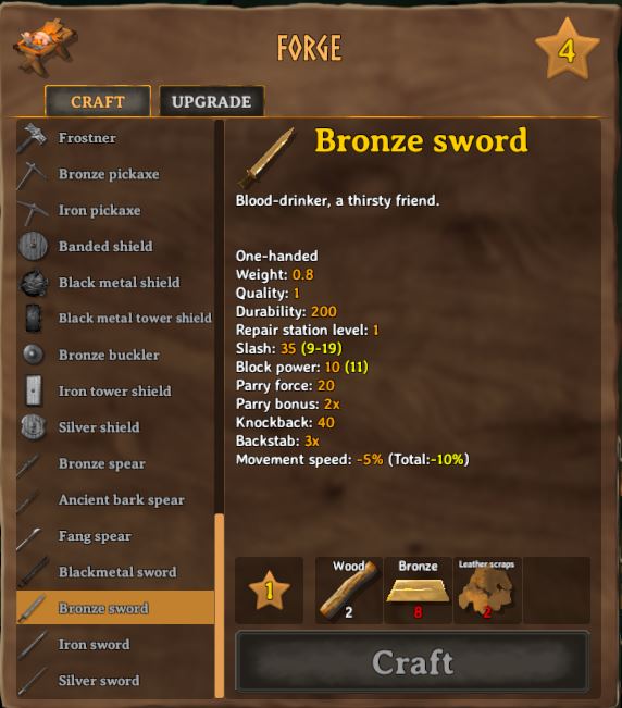 crafting the bronze sword at the forge