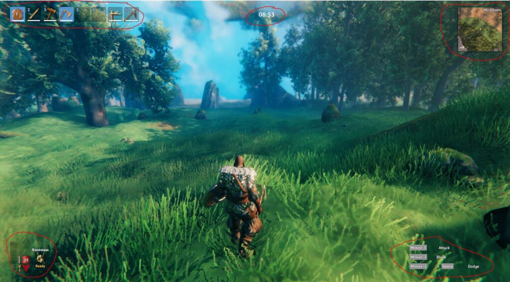 A screenshot of the meadows in Valheim after the hud is gone from the screen