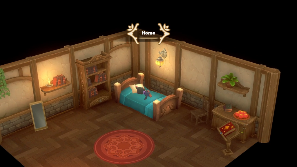 customizable home in Kitaria Fables. The player is resting