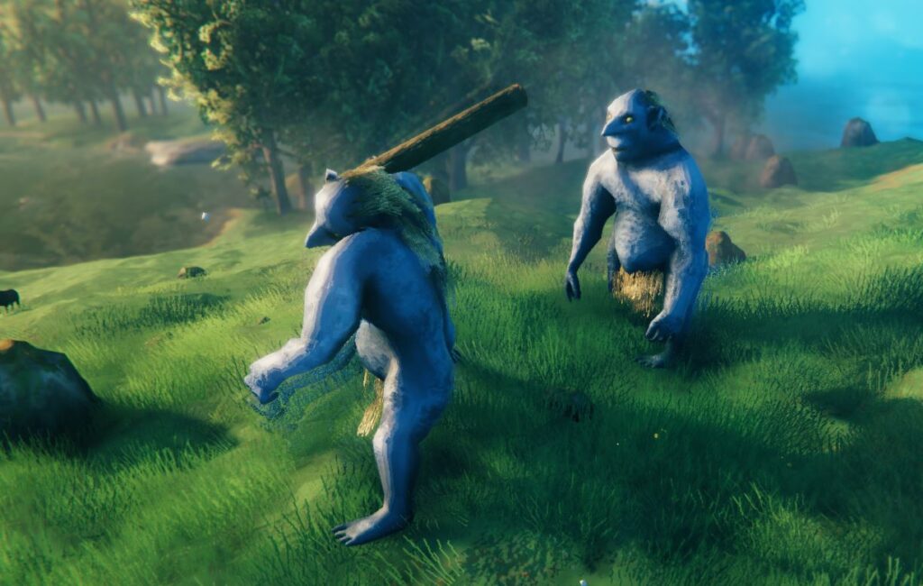 showing a troll with a log wood and one without in Valheim