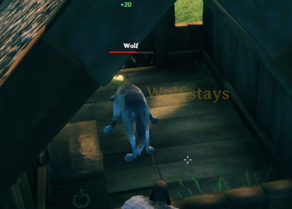 A wolf healing in Valheim by eating raw meat