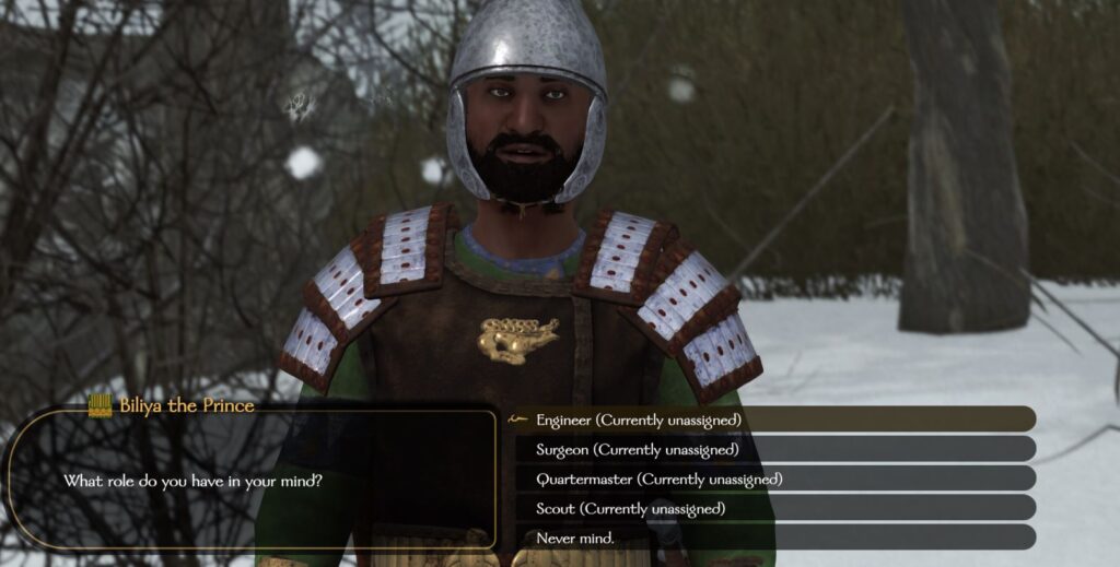 Assigning one of the companions a role through conversation in Mount and Blade Bannerlord