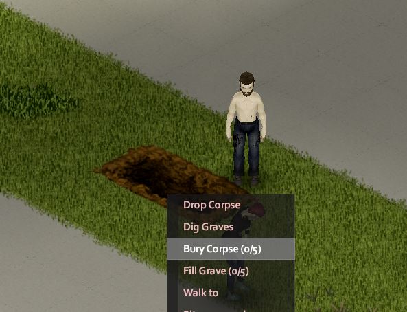 Burying bodies in Project Zomboid