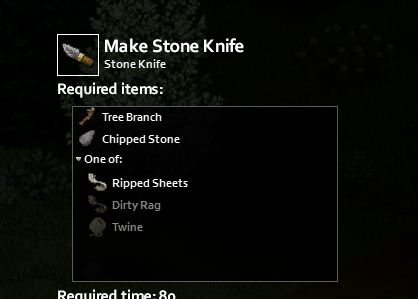 crafting a knife using the tree branch