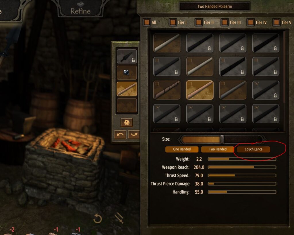 Creating a braced spear in the smithy in mount and blade Bannerlord
