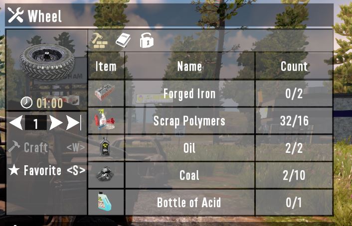 The materials required to craft a wheel in 7 Days to Die