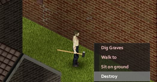 destroying walls in Project Zomboid using the sledgehammer