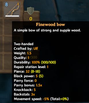 Valheim Finewood bow tooltip