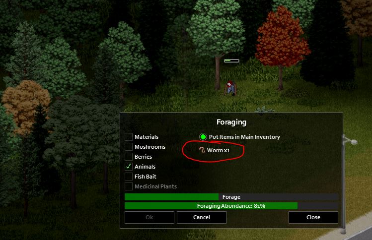 Foraging for worms in Project zomboid