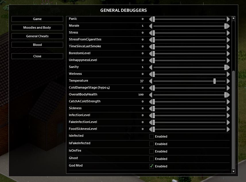 How to enable god mode in Project Zomboid through the cheat menu