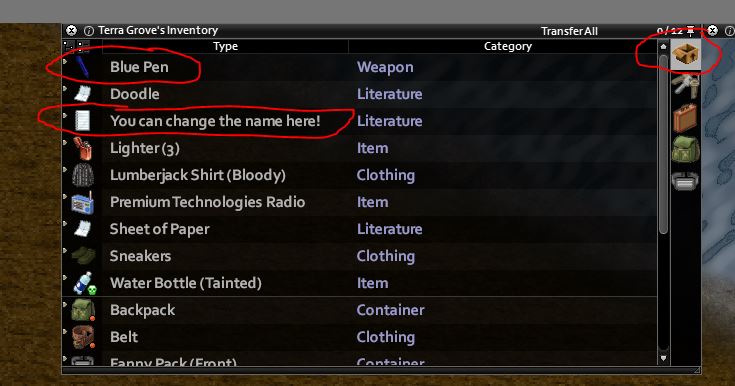 Items you need in your inventory to write in project zomboid