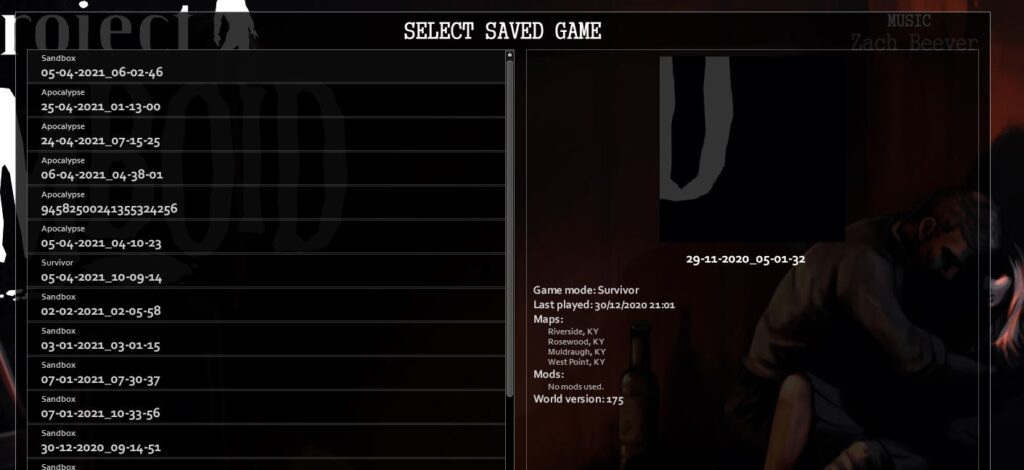 Loading a save game in Project Zomboid