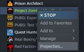 Project zomboid steam properties