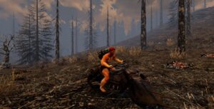 A player riding a motorcycle in 7 Days to Die