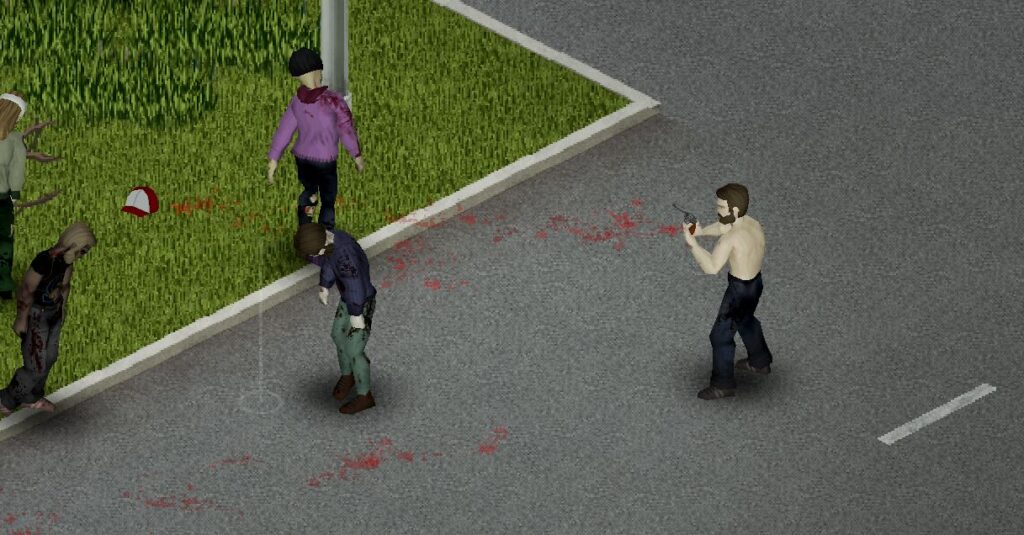 Attack your enemies with a ranged weapon by using a gun in Project Zomboid