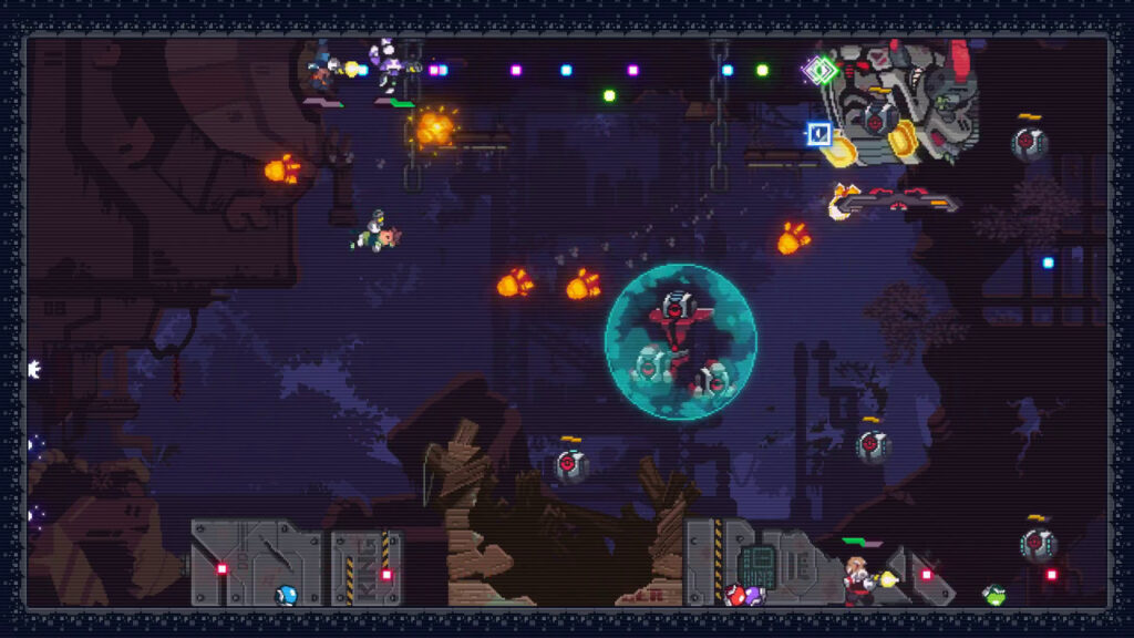 The first boss fight of Gravity Heroes on PlayStation 4