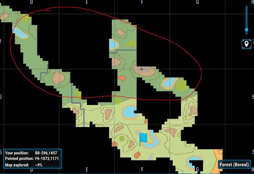 Showing the boreal forest location on the cryofall map where coal can be found