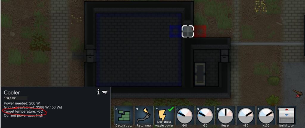 Changing the temperature of a cooler in Rimworld