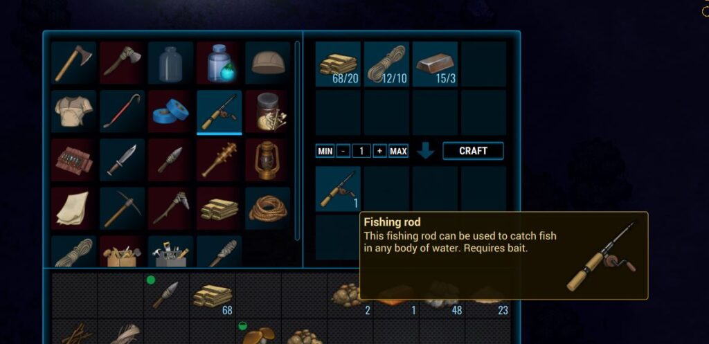 Crafting a fishing rod at the workbench in Cryofall
