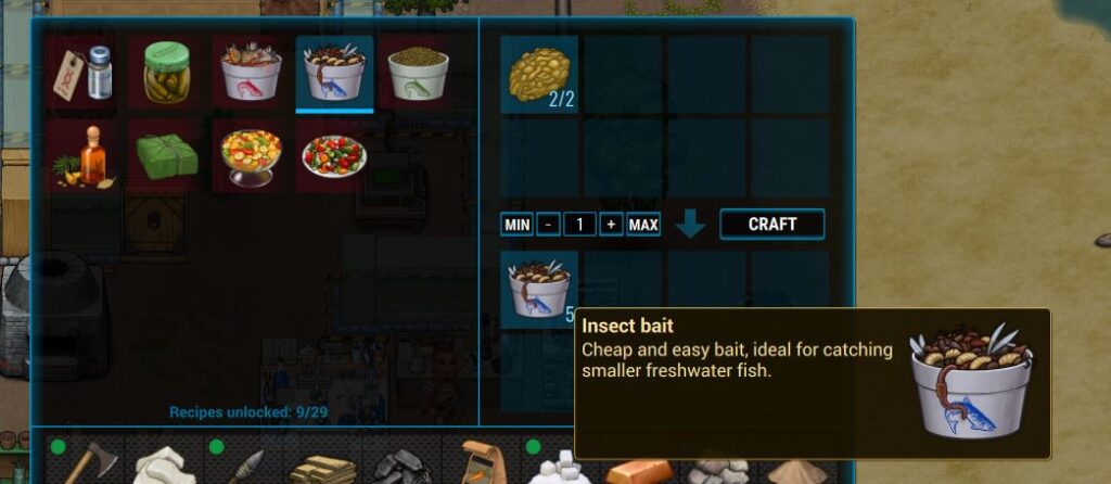 Crafting insect bait at the cooking station in Cryofall