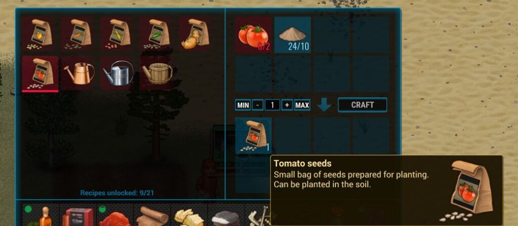 crafting seeds at the farmers workbench in Cryofall