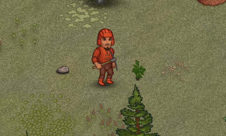 A player standing next to a green herb in Cryofall