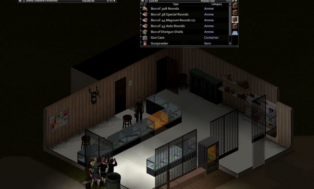 Looting the gun store in Project Zomboid