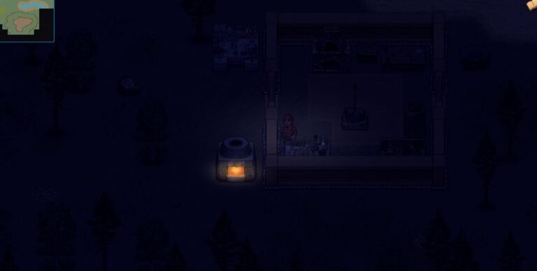 a player standing near a burning furnace at night in Cryofall
