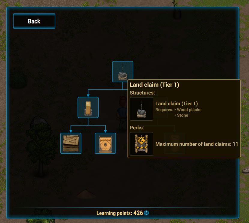 Researching how to build a land claim in the technologies tab in Cryofall