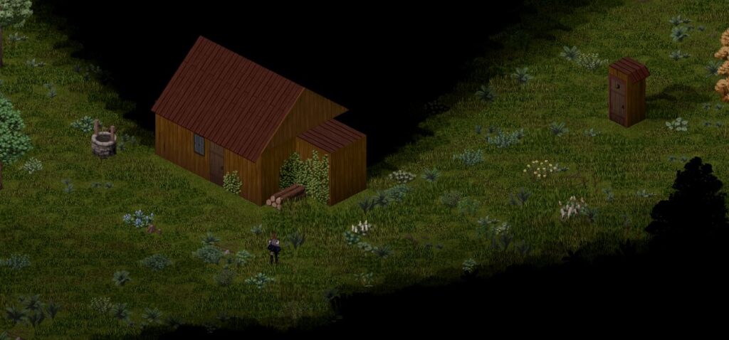 A cabin in the woods with a well in Project Zomboid