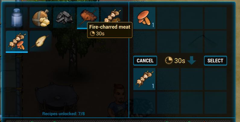 Showing the cooking recipes in a campfire in Cryofall