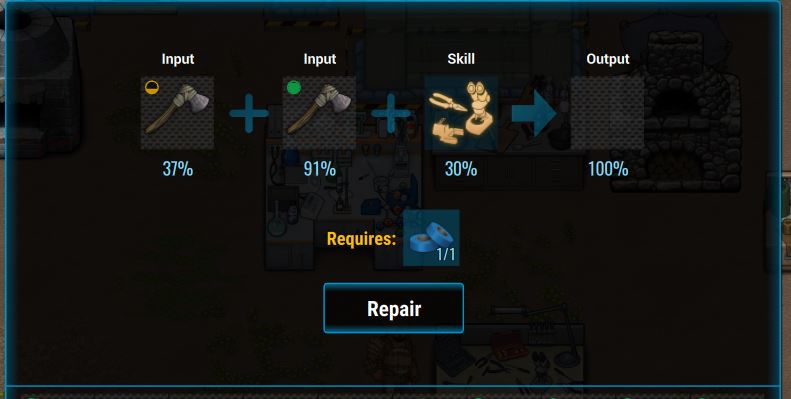 repairing tools and weapons at the tinker table in cryofall