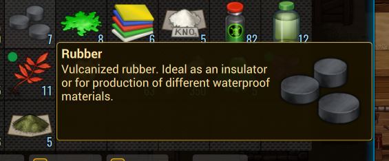 The in-game description for rubber in Cryofall
