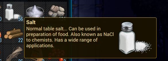 The in-game tooltip for salt in Cryofall