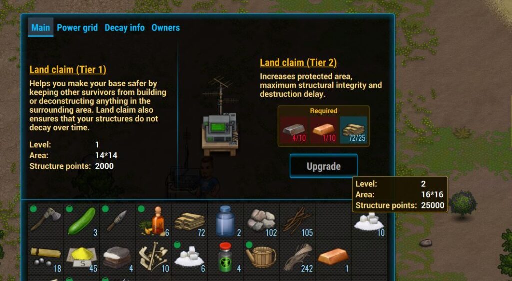 Upgrading a land claim in Cryofall to level 2